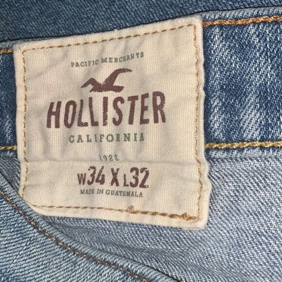 Hollister Mens Distressed Skinny Jeans W34 X L32 Blue Denim Cotton Blend - Picture 2 of 15